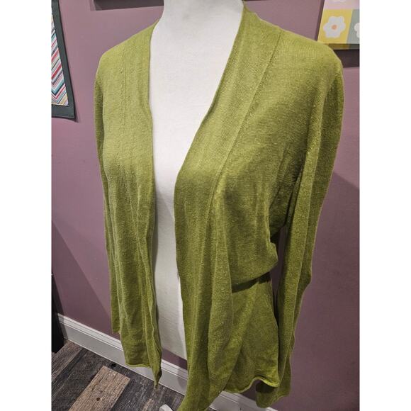 Lafayette 148 open front drapy cardigan green linen medium - Picture 2 of 6